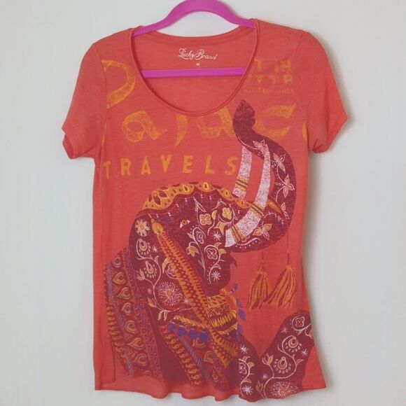 Lucky Brand Tops - Lucky Brand Orange Cap Sleeve Tee Shirt Size XS